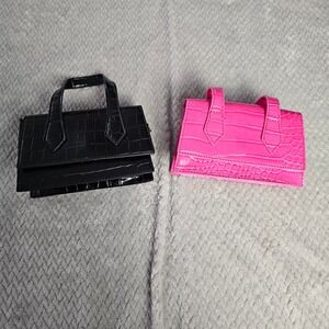Croc-Embossed Mini Top-Handle Bag in Pink